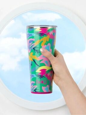 Swig Floral Tropical Tumbler - Bright Green & Multicolor NWT PARADISE
